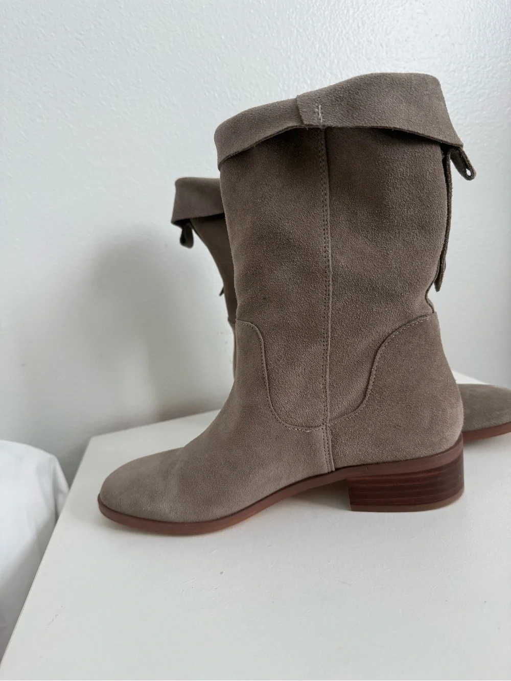 Sole Society Taupe Suede Fold-Over Ankle Boots